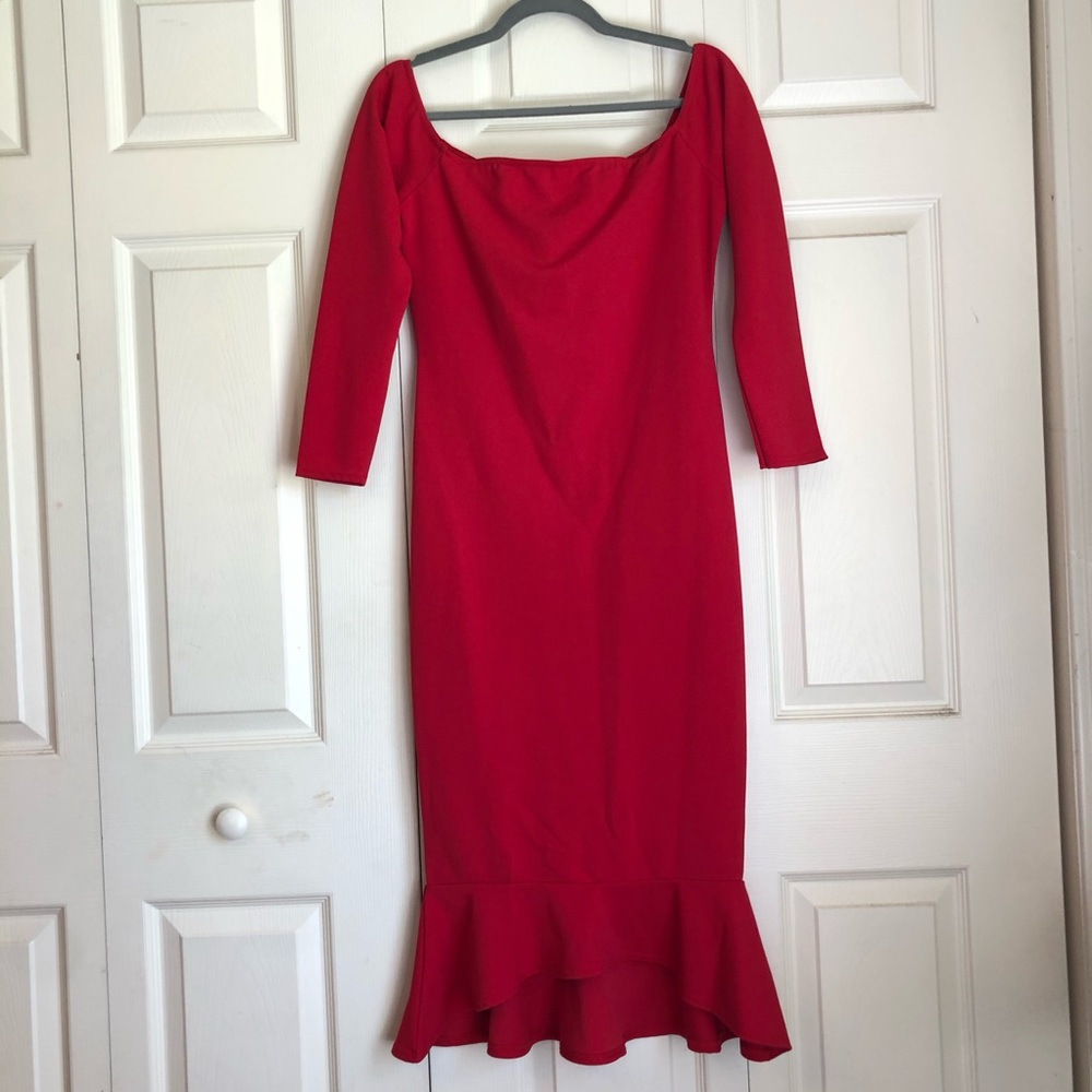 Red Off-the-Shoulder Midi Dress